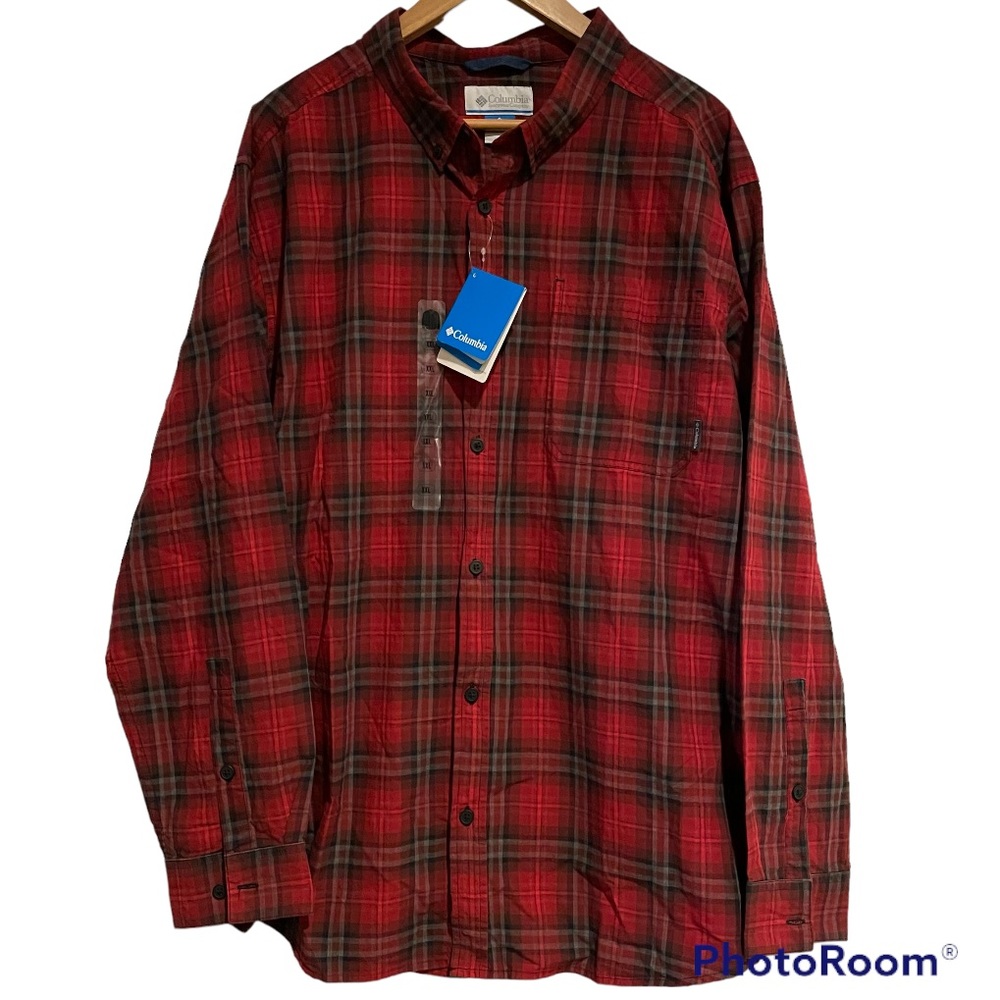 NWT Columbia Sportswear Company Red & Black Plaid Button Down Shirt. Size XXL